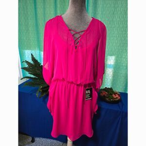 Express Pink Lace‑Up Cinched Waist Dress – Size M NWT